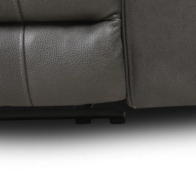 Power Leather Reclining Loveseat with Adjustable Headrests - Grey
