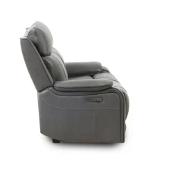 Power Leather Reclining Loveseat with Adjustable Headrests - Grey