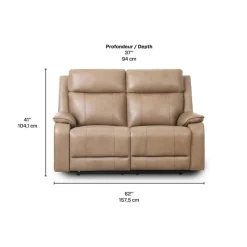Power Leather Reclining Loveseat with Adjustable Headrests - Taupe