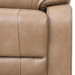 Power Leather Reclining Loveseat with Adjustable Headrests - Taupe