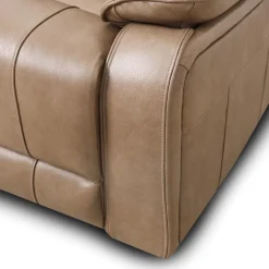 Power Leather Reclining Loveseat with Adjustable Headrests - Taupe