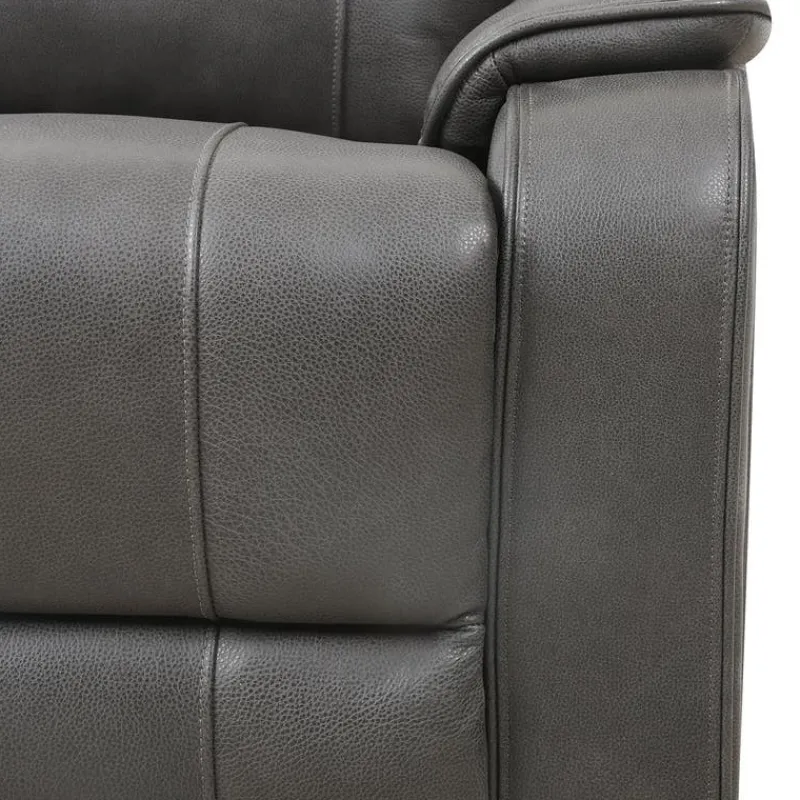 Power Leather Reclining Sofa with Adjustable Headrests - Grey