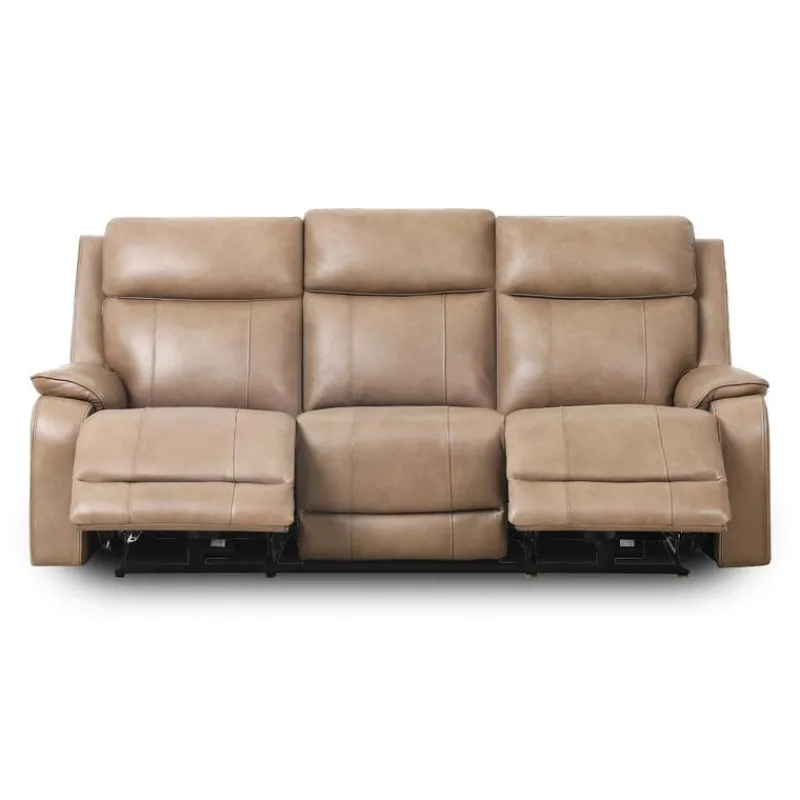 Power Leather Reclining Sofa with Adjustable Headrests - Taupe