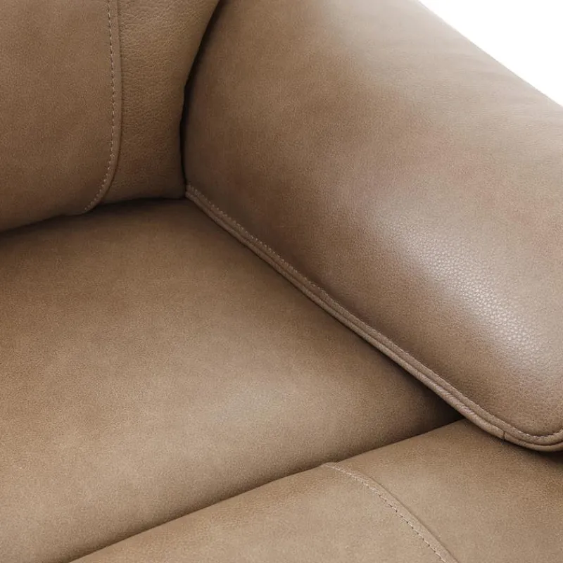 Power Leather Reclining Sofa with Adjustable Headrests - Taupe