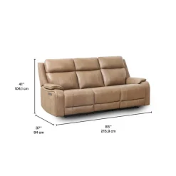 Power Leather Reclining Sofa with Adjustable Headrests - Taupe