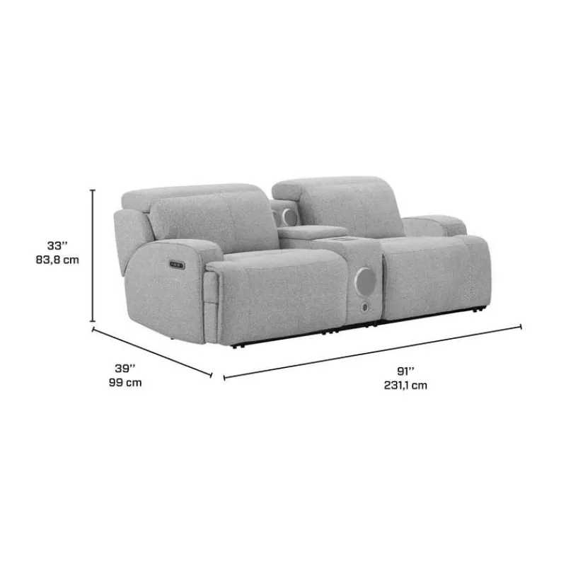 Power Modular Loveseat and Console with Built-In Audio System - 3 pcs