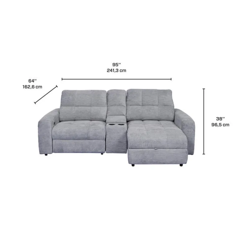 Power Modular Loveseat with Left-Side slider, Right-Side Chaise with Storage, and Console - 3 pcs