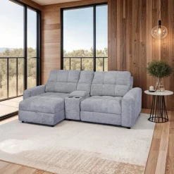 Power Modular Loveseat with Right-Side slider, Left-Side Chaise with Storage, and Console - 3 pcs
