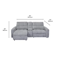 Power Modular Loveseat with Right-Side slider, Left-Side Chaise with Storage, and Console - 3 pcs