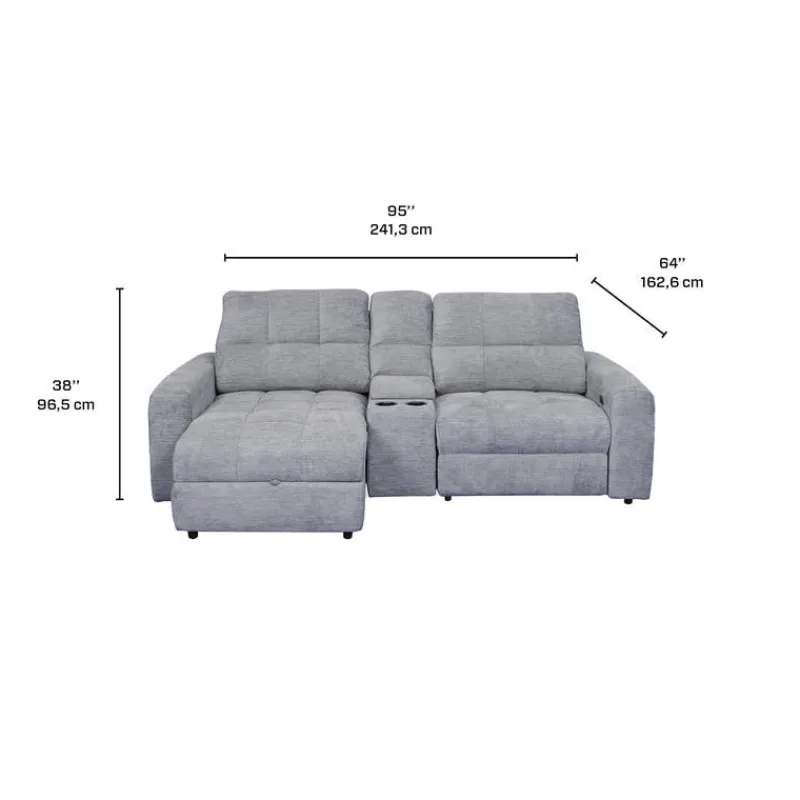 Power Modular Reclining Loveseat, Left-Side Chaise with Storage, and Console - 3 pcs