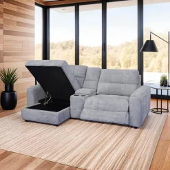 Power Modular Reclining Loveseat, Left-Side Chaise with Storage, and Console - 3 pcs