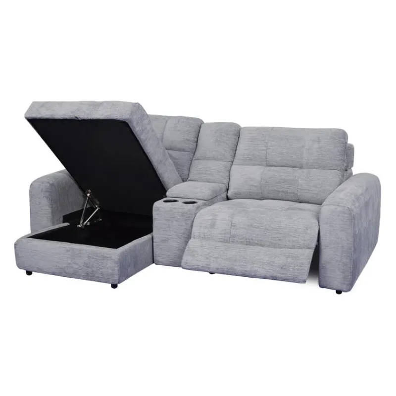 Power Modular Reclining Loveseat, Left-Side Chaise with Storage, and Console - 3 pcs