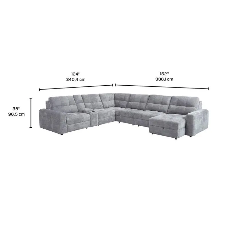 Power Modular Reclining Sectional with 2 Sliders, Right-Side Chaise with Storage, and Console - 7 pcs