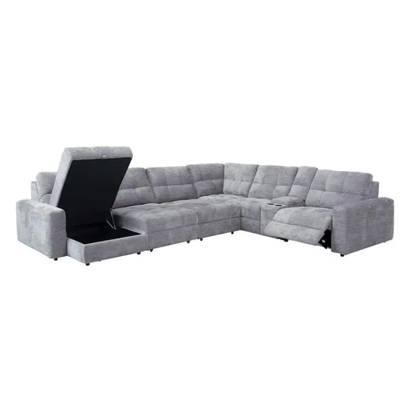 Power Modular Reclining Sectional with 2 Sliders, Left-Side Chaise with Storage, and Console - 7 pcs