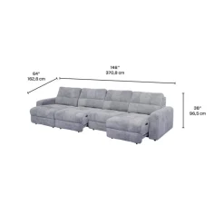 Power Modular Sectional with 2 Sliders and Left-Side Chaise with Storage - 4 pcs