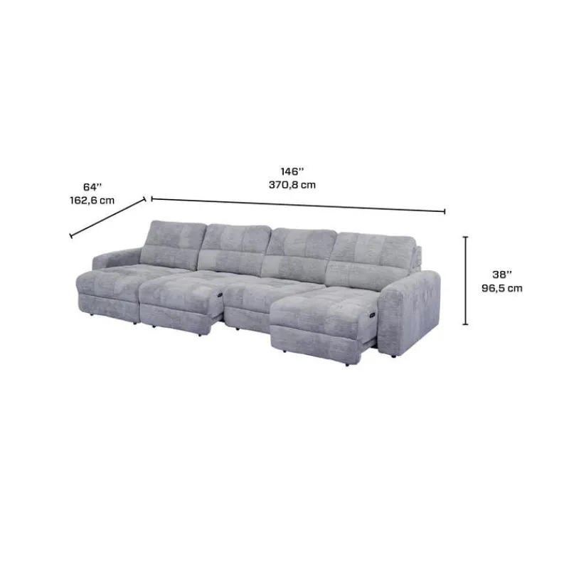 Power Modular Sectional with 2 Sliders and Left-Side Chaise with Storage - 4 pcs