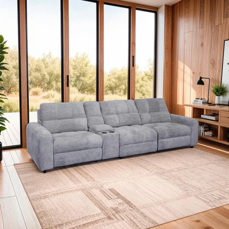 Power Modular Sofa with 2 Sliders and Console - 4 pcs