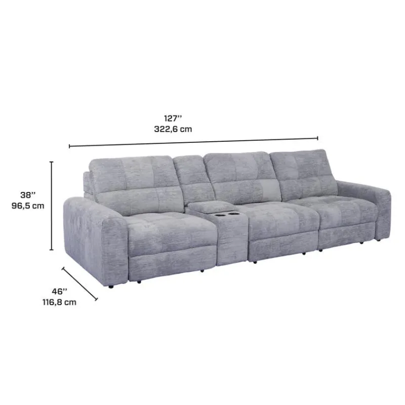 Power Modular Sofa with Sliders and Console - 4 pcs