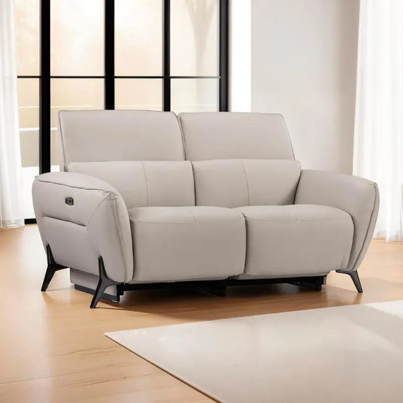 HTL Power Reclining Loveseat with Adjustable Headrests - Genuine Leather