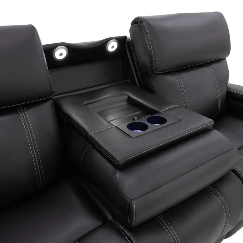 Power Reclining Sofa with Adjustable Headrests, Fold-Down Seat and Immersive Sound System