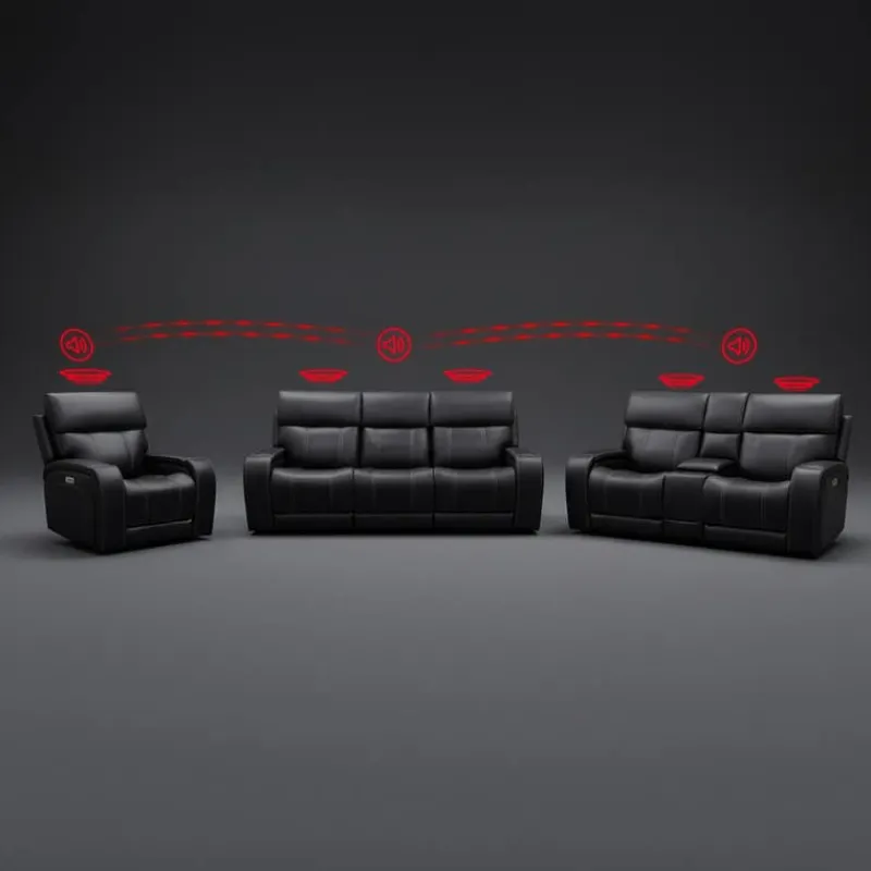 Power Reclining Sofa with Adjustable Headrests, Fold-Down Seat and Immersive Sound System