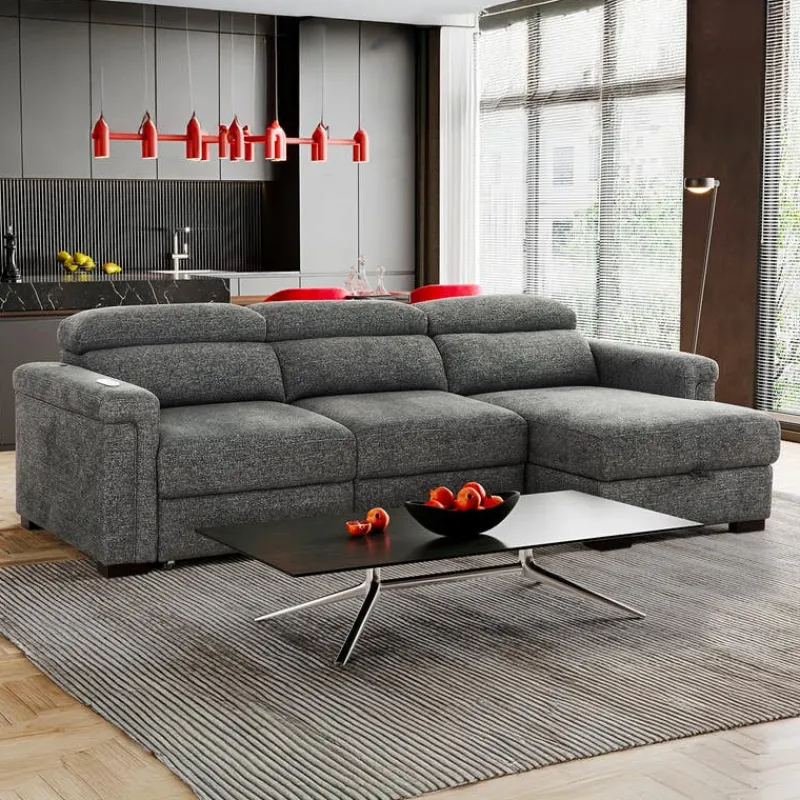 Power Sectional Bed with Sliding Seats and Storage Chaise