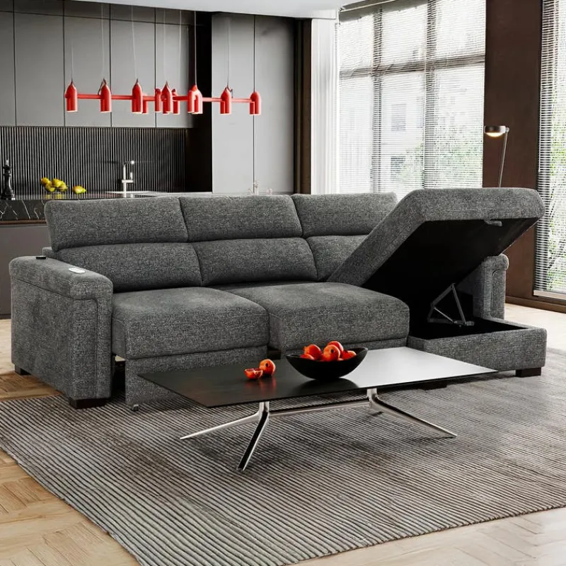 Power Sectional Bed with Sliding Seats and Storage Chaise