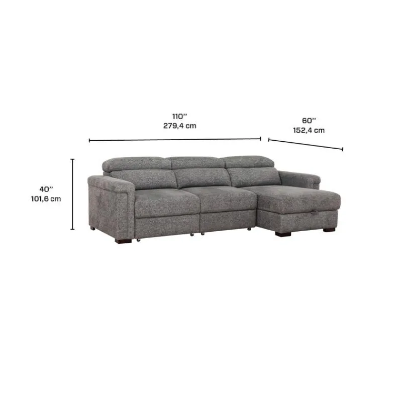 Power Sectional Bed with Sliding Seats and Storage Chaise