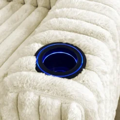 Power Swivel Corduroy Velvet Rocker Recliner with Cup Holders and LED Lighting -
