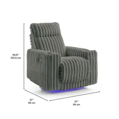 Power Swivel Corduroy Velvet Rocker Recliner with Cup Holders and LED Lighting -