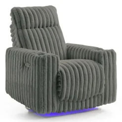 Power Swivel Corduroy Velvet Rocker Recliner with Cup Holders and LED Lighting -
