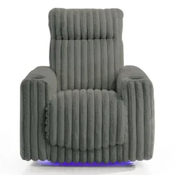 Power Swivel Corduroy Velvet Rocker Recliner with Cup Holders and LED Lighting -