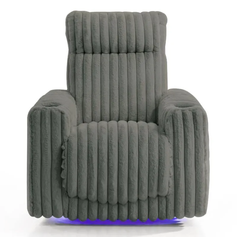 Power Swivel Corduroy Velvet Rocker Recliner with Cup Holders and LED Lighting -