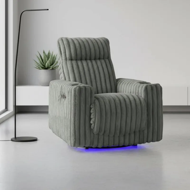 Power Swivel Corduroy Velvet Rocker Recliner with Cup Holders and LED Lighting -