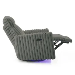 Power Swivel Corduroy Velvet Rocker Recliner with Cup Holders and LED Lighting -
