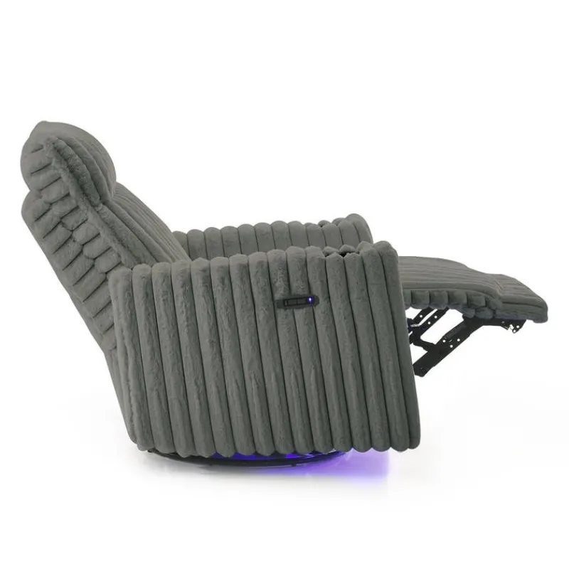 Power Swivel Corduroy Velvet Rocker Recliner with Cup Holders and LED Lighting -
