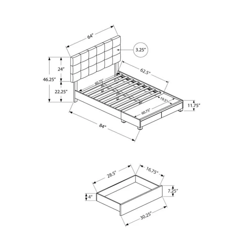 Monarch Queen Bed with 2-Drawer Storage and Headboard (60") -