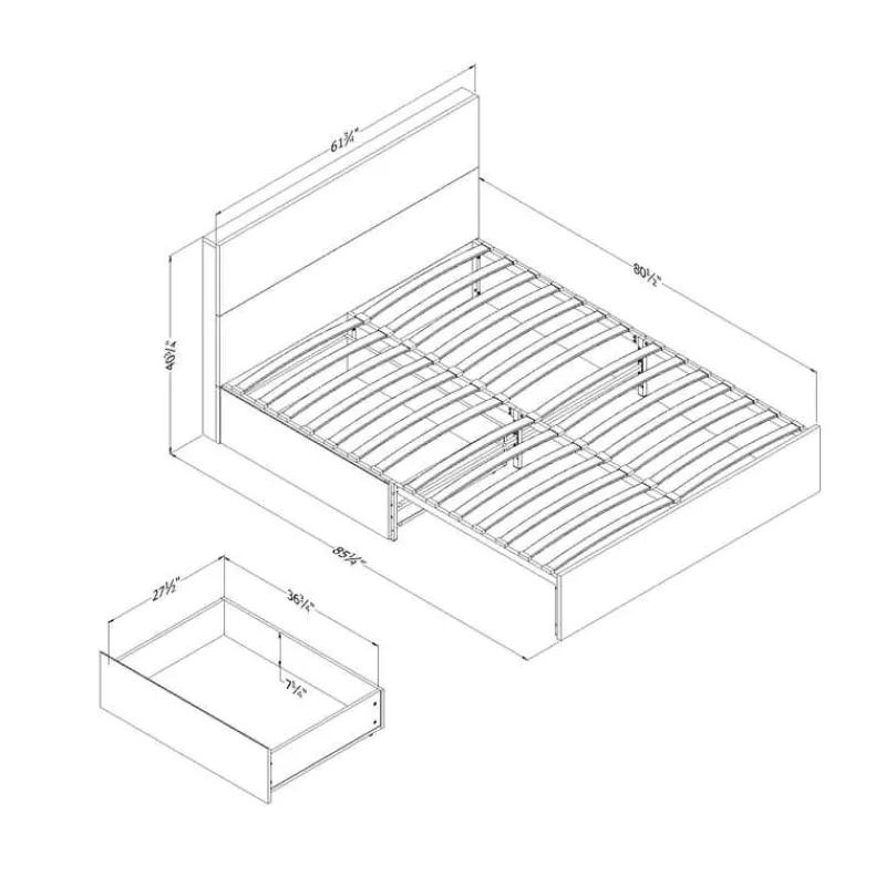 Meubles South Shore Queen Bed with 2-Drawer Storage and Headboard (60") - South Shore