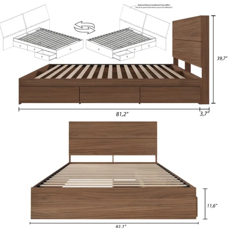 Nexera Queen Bed with 3-Drawer Storage and Headboard (60") -