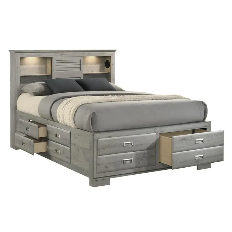 Queen Bed with Drawers & Multifunctional Headboard with Speakers - 60"