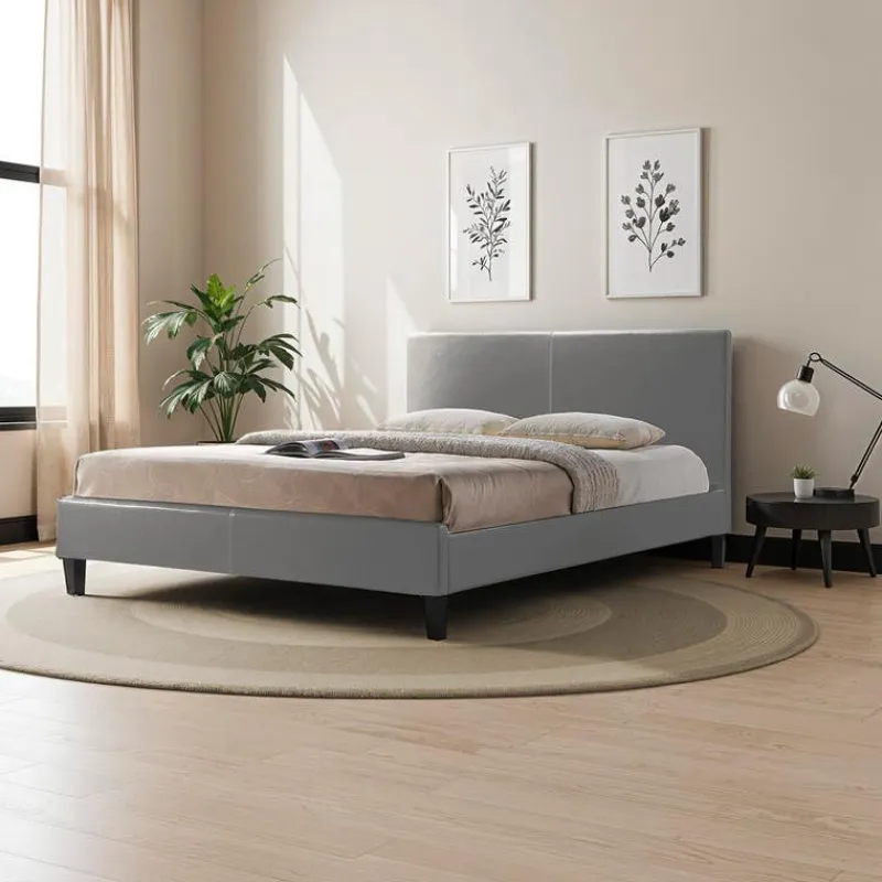 Queen Bed with Headboard (60") - Grey