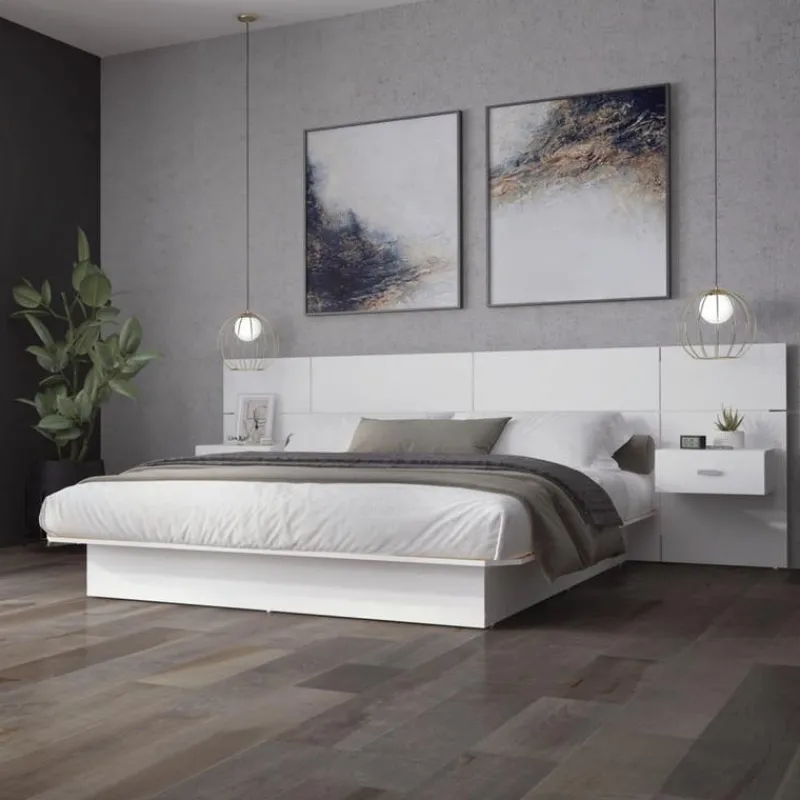 SUA-V Queen Bed with Wall Units and Nightstands (60")