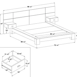 SUA-V Queen Bed with Wall Units and Nightstands (60")