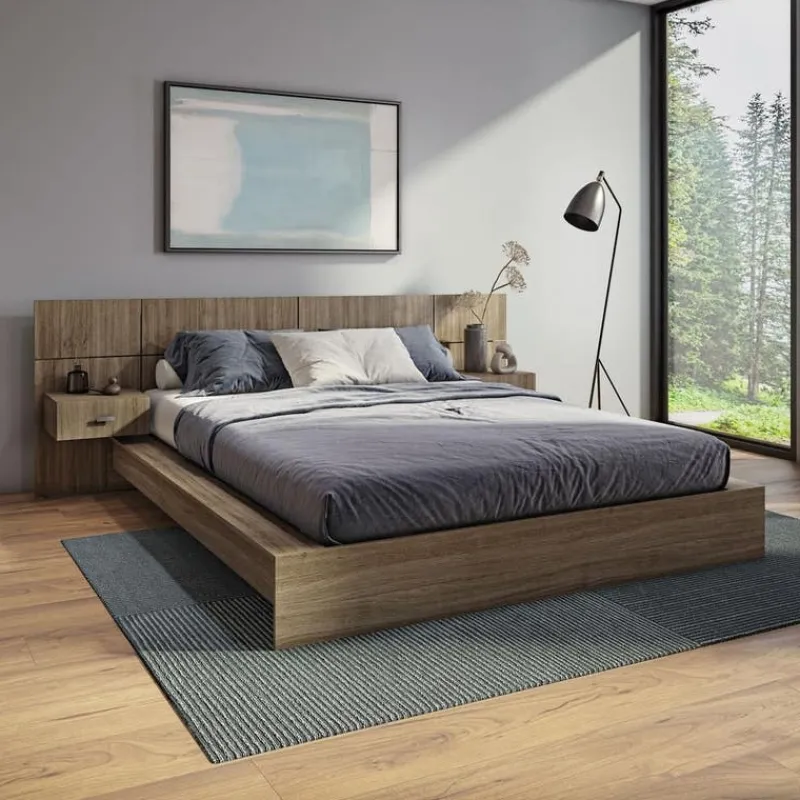 SUA-V Queen Bed with Wall Units & Nightstands (60")