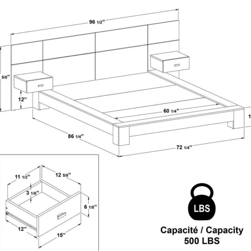 SUA-V Queen Bed with Wall Units and Nightstands (60")