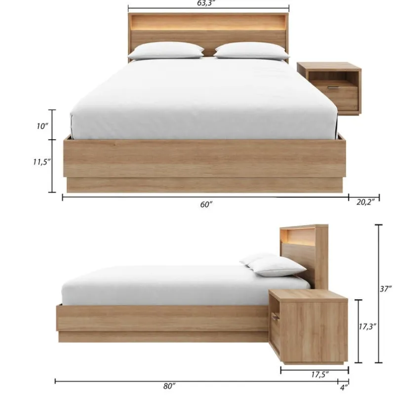 Nexera Queen Bedroom Set with Lighting (60") - 3 pcs -