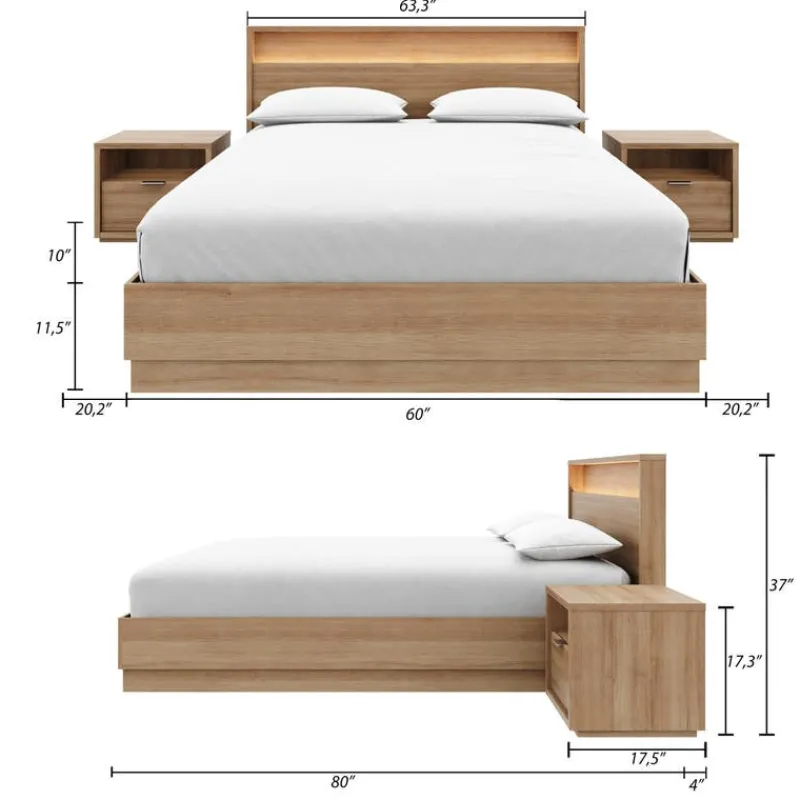 Nexera Queen Bedroom Set with Lighting (60") - 4 pcs -