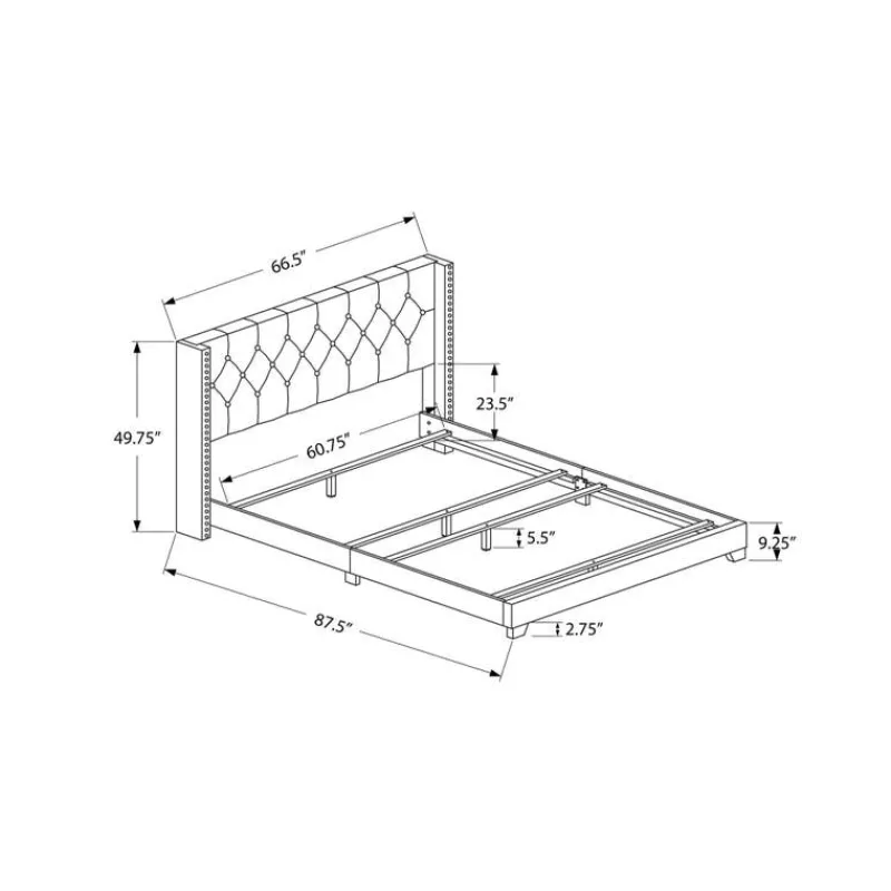 Monarch Queen Linen Bed with Headboard (60") -
