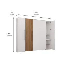 Queen Murphy Bed with Storage Units - White &