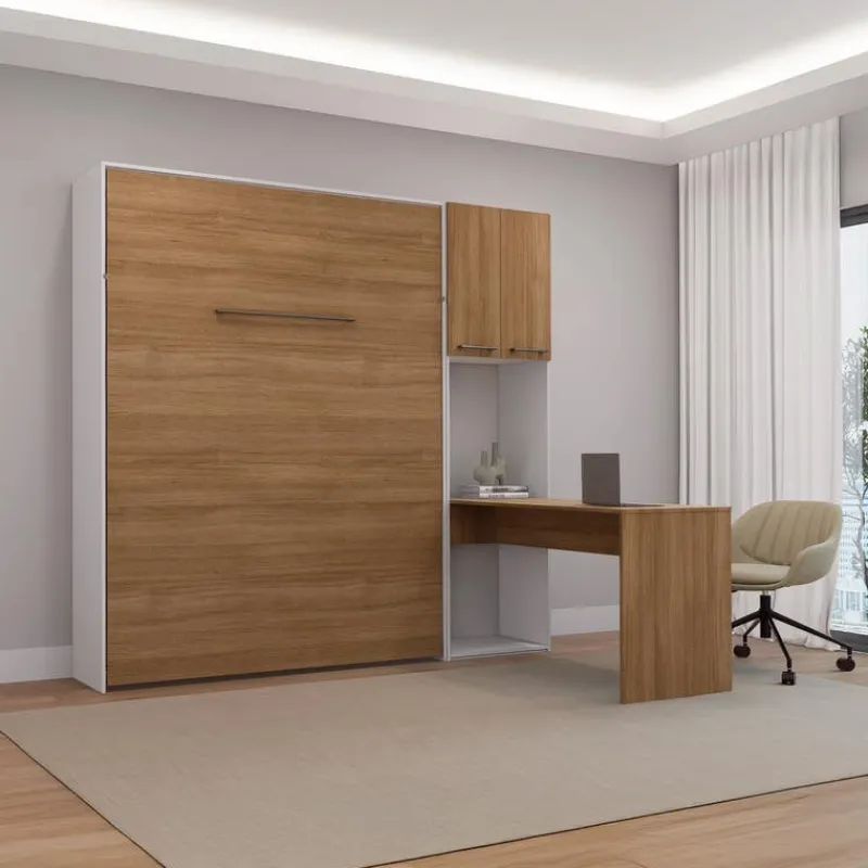 Queen Murphy Bed with Storage Cabinets and Desk -